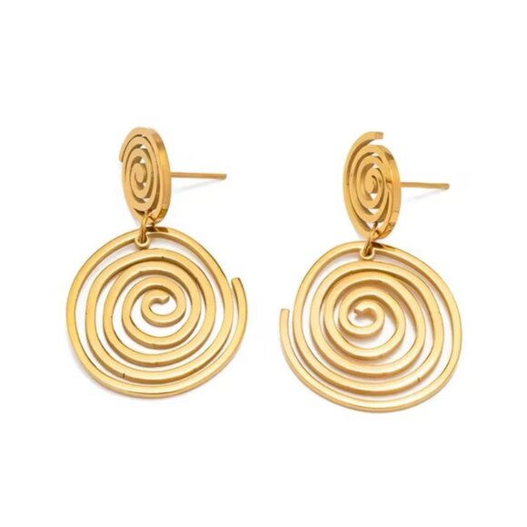 18K Gold Plated Spiral Drop Earrings - Picture 3 of 8